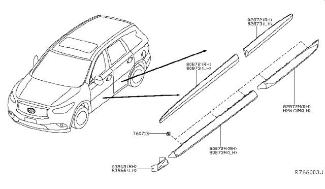 2016 Infiniti QX60 Hybrid Body Side Moulding Diagram 2