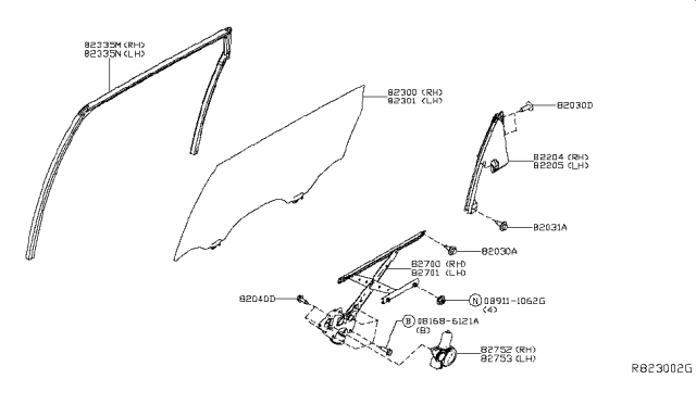 2014 Infiniti QX60 Glass Assy-Rear Door Window,RH Diagram for 82300-3JA1C