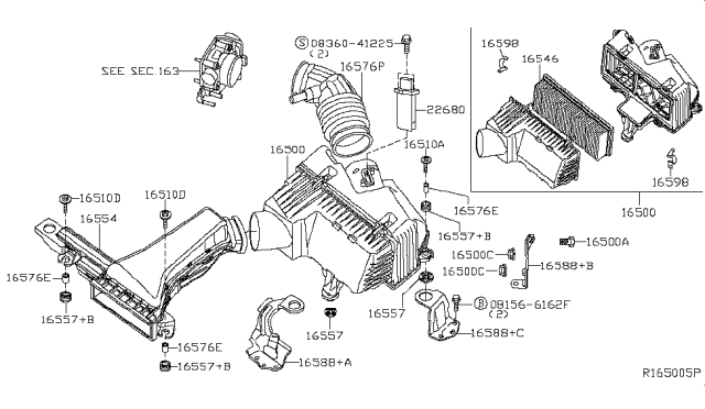 2017 Infiniti QX60 Bracket-Resonator Diagram for 16588-3KY0B