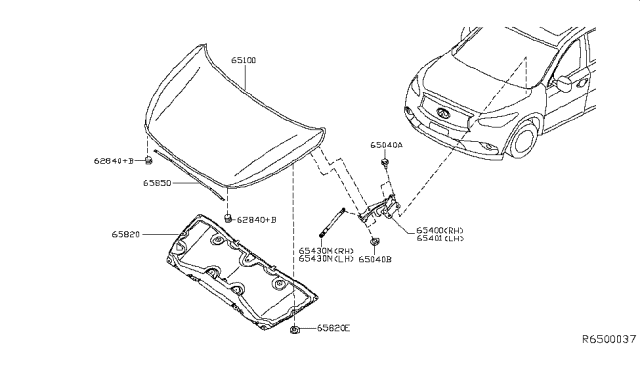 2015 Infiniti QX60 Hybrid Hood Panel,Hinge & Fitting Diagram