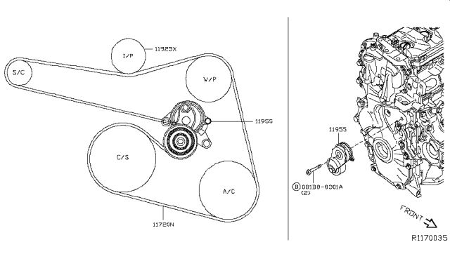 2014 Infiniti QX60 Hybrid Fan,Compressor & Power Steering Belt Diagram