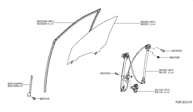 2016 Infiniti QX60 Glass Run Rubber-Front Door LH Diagram for 80331-3JA0C