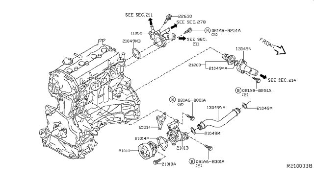 2016 Infiniti QX60 Outlet Water Diagram for 11060-3TA0B