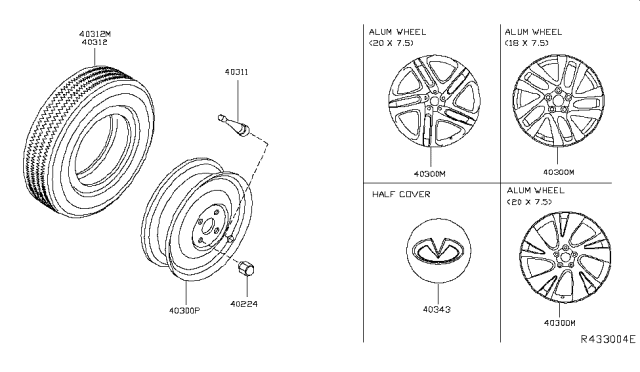 2015 Infiniti QX60 Spare Tire Wheel Assembly Diagram for 40300-9PE8E