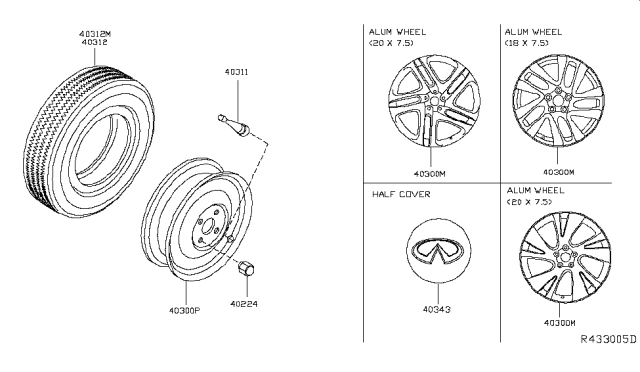 2015 Infiniti QX60 Hybrid Road Wheel & Tire Diagram 2