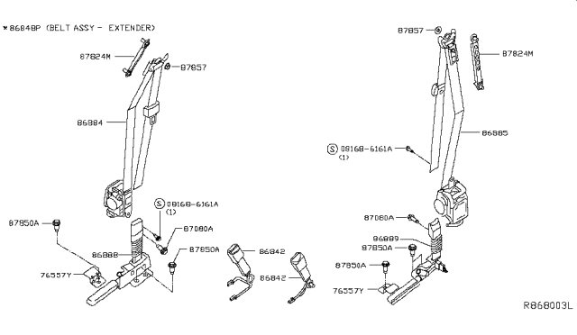 2015 Infiniti QX60 Belt Assy-Tongue,Pretensioner Front RH Diagram for 86884-3JV8A