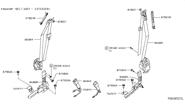 2017 Infiniti QX60 Hybrid Front Seat Belt Diagram