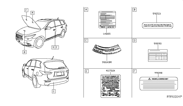 2015 Infiniti QX60 Emission Label Diagram for 14805-3JV0A