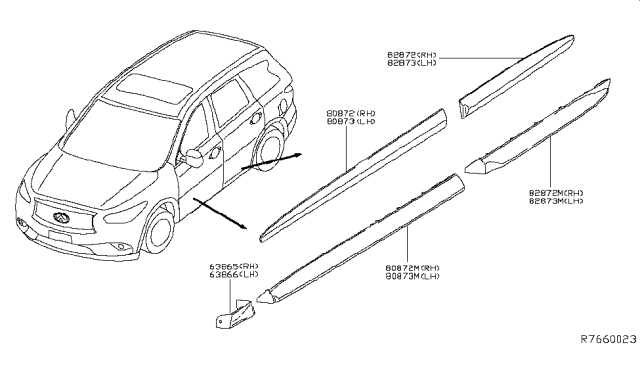 2014 Infiniti QX60 Hybrid Body Side Moulding Diagram