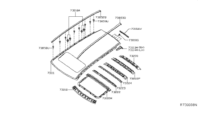 2014 Infiniti QX60 Roof Side RH Diagram for G3116-3JAAA