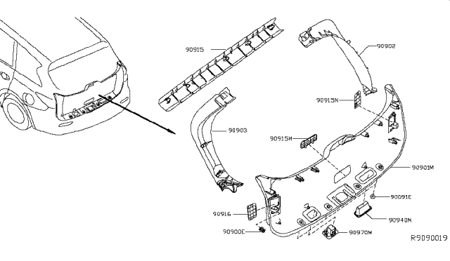 2014 Infiniti QX60 Hybrid Back Door Trimming Diagram