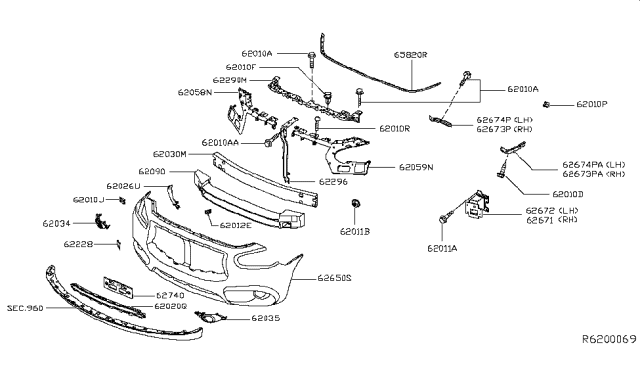 2016 Infiniti QX60 Hybrid Front Bumper Diagram 1