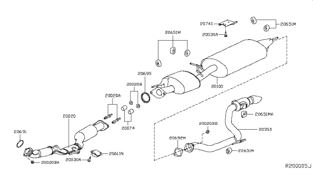 2016 Infiniti QX60 Post Muffler Assembly Diagram for 20350-9NF1A
