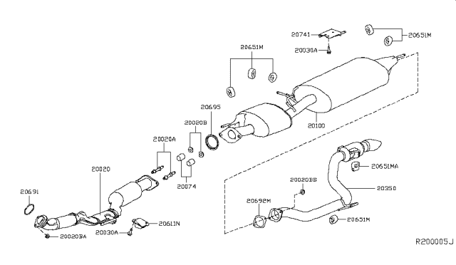 2014 Infiniti QX60 Hybrid Exhaust Tube & Muffler Diagram