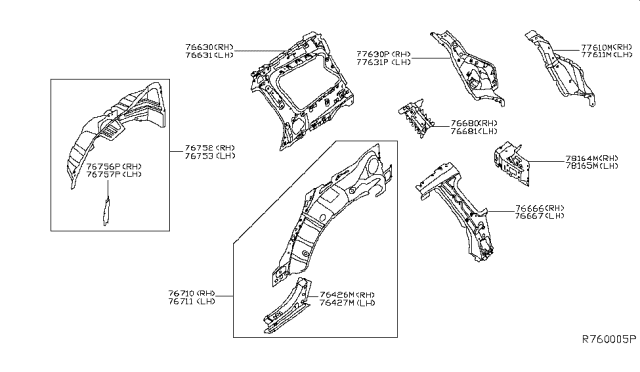 2014 Infiniti QX60 Brace Assembly-Rear Fender, LH Diagram for G8165-3JAMA