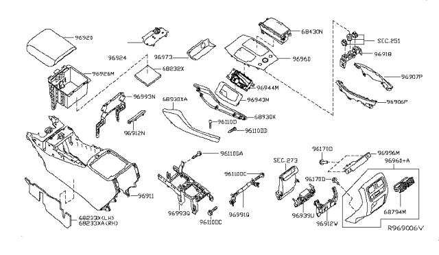 2017 Infiniti QX60 Console Box Lid Assembly Diagram for 96920-9NB0B