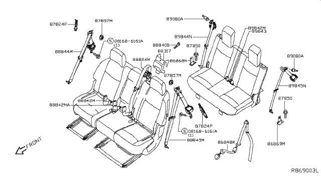 2017 Infiniti QX60 Belt Assy-Rear Seat Tongue, Lh Diagram for 88845-3JA8B