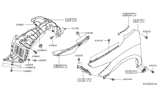 2014 Infiniti QX60 Hybrid Front Fender & Fitting Diagram