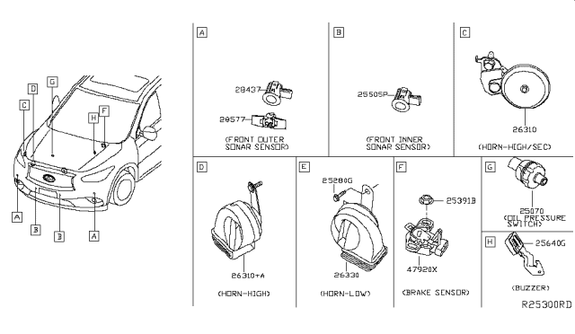 2017 Infiniti QX60 Horn Assy-Electric High Diagram for 25605-3JA0A