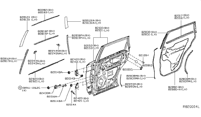 2015 Infiniti QX60 Hybrid Rear Door Panel & Fitting Diagram