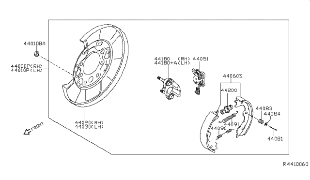 2016 Infiniti QX60 Rear Brake Plate Assembly, Right Diagram for 44020-3JA0C