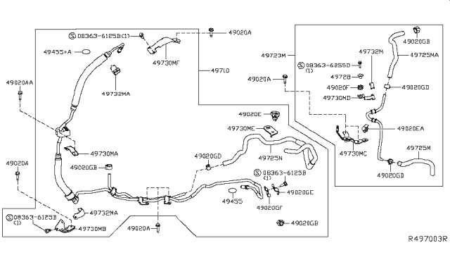 2014 Infiniti QX60 Power Steering Return Hose Diagram for 49725-3KA2A