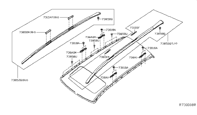 2014 Infiniti QX60 Roof Panel & Fitting Diagram 1