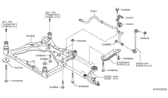 2015 Infiniti QX60 Member Complete-Front Suspension Diagram for 54400-3JV1C