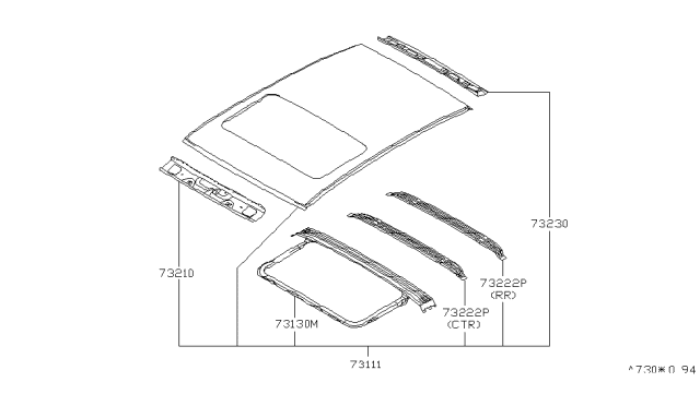 2000 Infiniti Q45 Roof Panel & Fitting Diagram