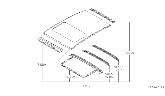 1999 Infiniti Q45 Roof Panel & Fitting Diagram