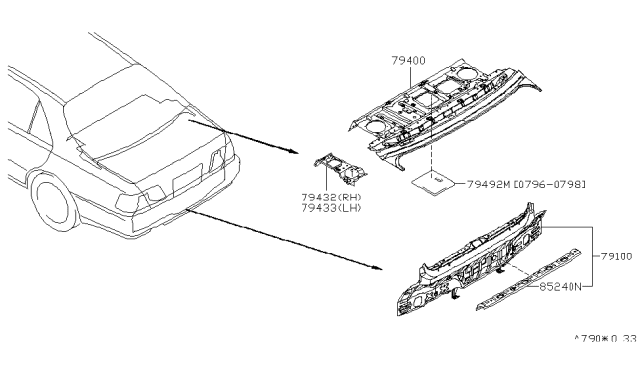 1999 Infiniti Q45 RETAINER - Rear Bumper, Upper Diagram for 85248-6P000