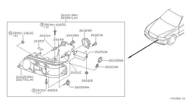 2001 Infiniti Q45 ACTUATOR Assembly- Head Lamp Diagram for 26056-3H000