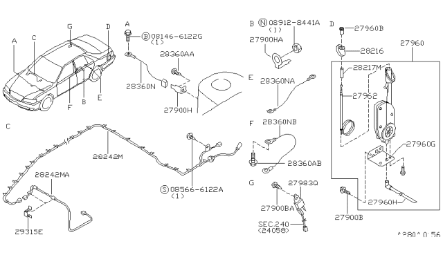 1999 Infiniti Q45 Feeder-Antenna Diagram for 28243-3H105