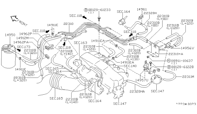 1997 Infiniti Q45 Tube Assembly-Vacuum_Control Diagram for 22305-61A12