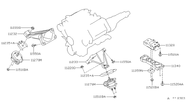 2001 Infiniti Q45 INSULATOR-Engine Mounting Rear Diagram for 11320-6P015