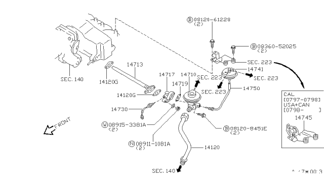 2000 Infiniti Q45 Tube Assy-TDV Control Diagram for 14750-6P100