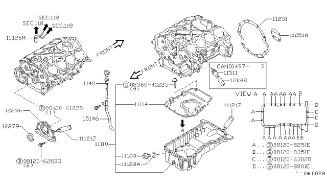 2000 Infiniti Q45 Oil Pan Assembly Diagram for 11110-6P011