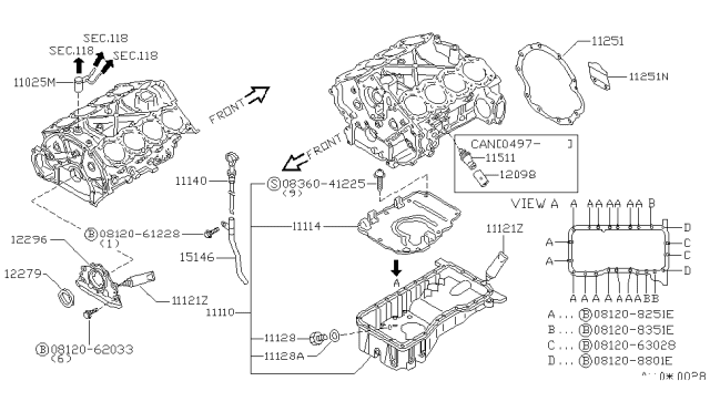 2000 Infiniti Q45 Oil Level Gauge Diagram for 11140-6P000