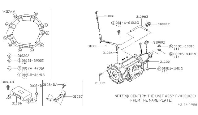 2001 Infiniti Q45 Oil Level Gauge Assembly Diagram for 31086-6P000