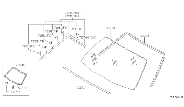 2000 Infiniti Q45 Windshield Glass Diagram for 72712-3H000