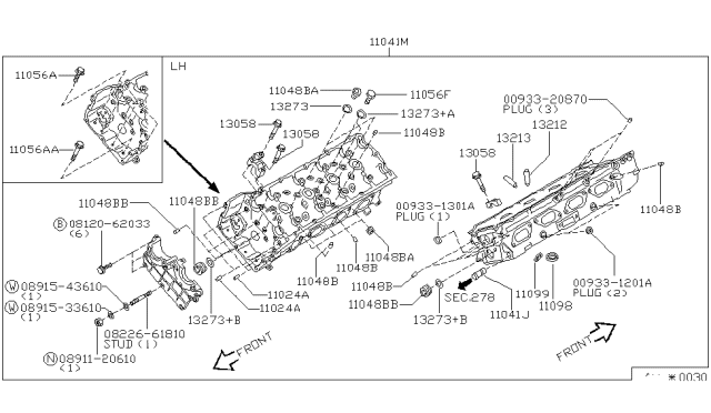 1999 Infiniti Q45 Head Assembly-Cylinder,L Diagram for 11090-6P123
