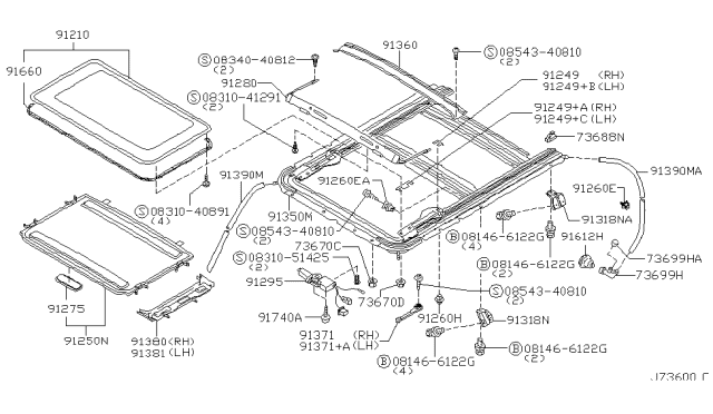 1999 Infiniti Q45 Drain Assy-Rear Diagram for 91360-0P010