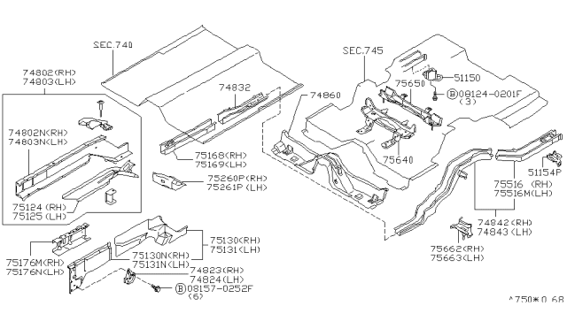 1998 Infiniti Q45 Member-Side,Center R Diagram for 75310-7P200