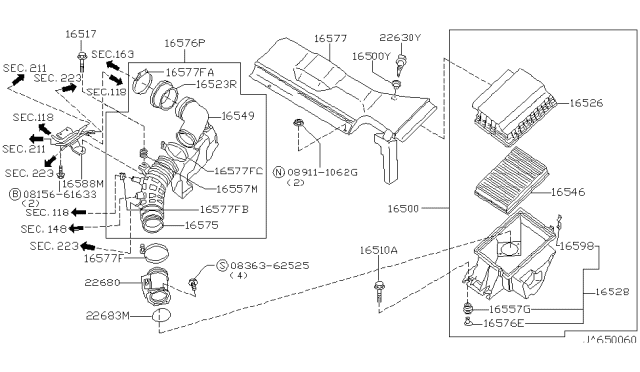 1998 Infiniti Q45 Bracket-Resonator Diagram for 16588-6P001