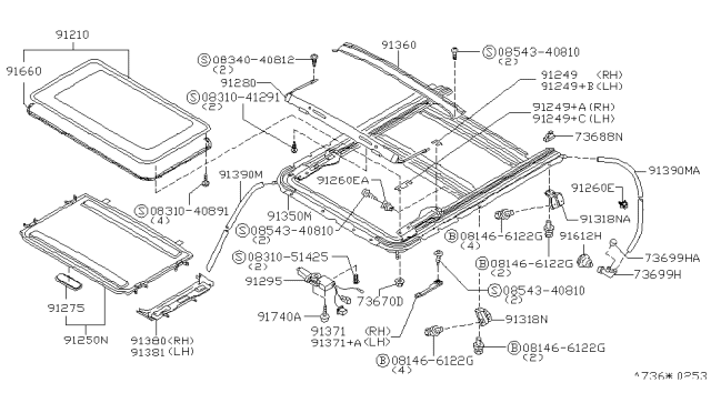 1999 Infiniti Q45 Sun Roof Parts Diagram 1