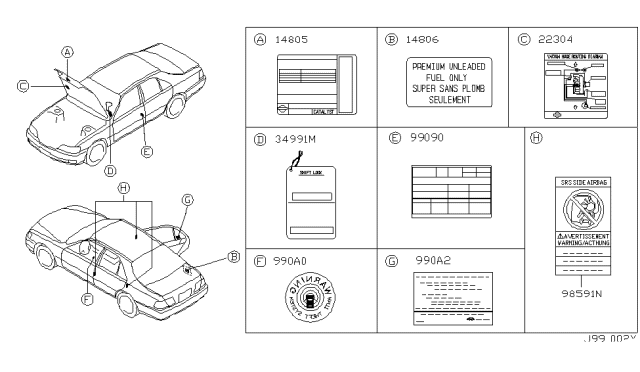 1999 Infiniti Q45 Sticker-Emission Control Diagram for 14805-6P620