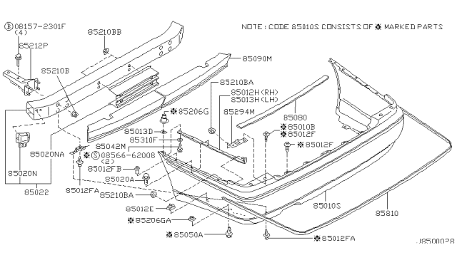 2000 Infiniti Q45 RETAINER-Rear Bumper Side,R Diagram for 85294-7P100