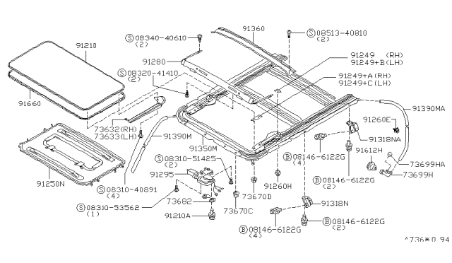 1997 Infiniti Q45 Sun Roof Parts Diagram 1