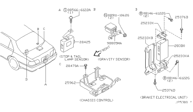 1999 Infiniti Q45 Bracket-Electric Unit Diagram for 25233-7P100