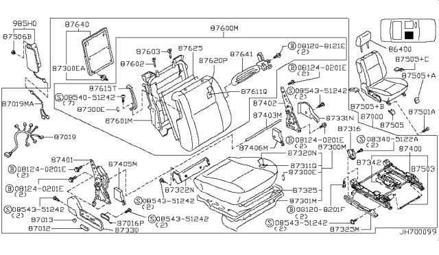 1998 Infiniti Q45 Front Seat Switch Assembly, Right Diagram for 87016-6P618